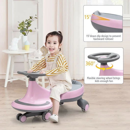 COSTWAY Wiggle Car Ride-on Toy With Flashing Wheels-Pink