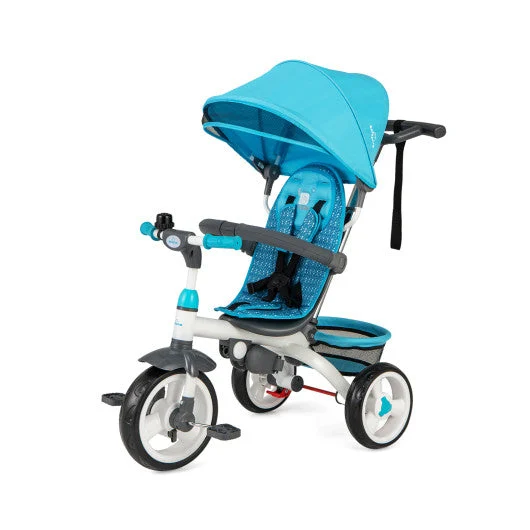 COSTWAY 5-in-1 Detachable Baby Stroller Tricycle With Round Canopy-Blue