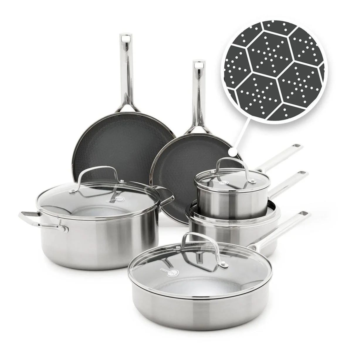 GreenPan 10pc Hybrid Stainless Steel and Ceramic Nonstick Cookware Set