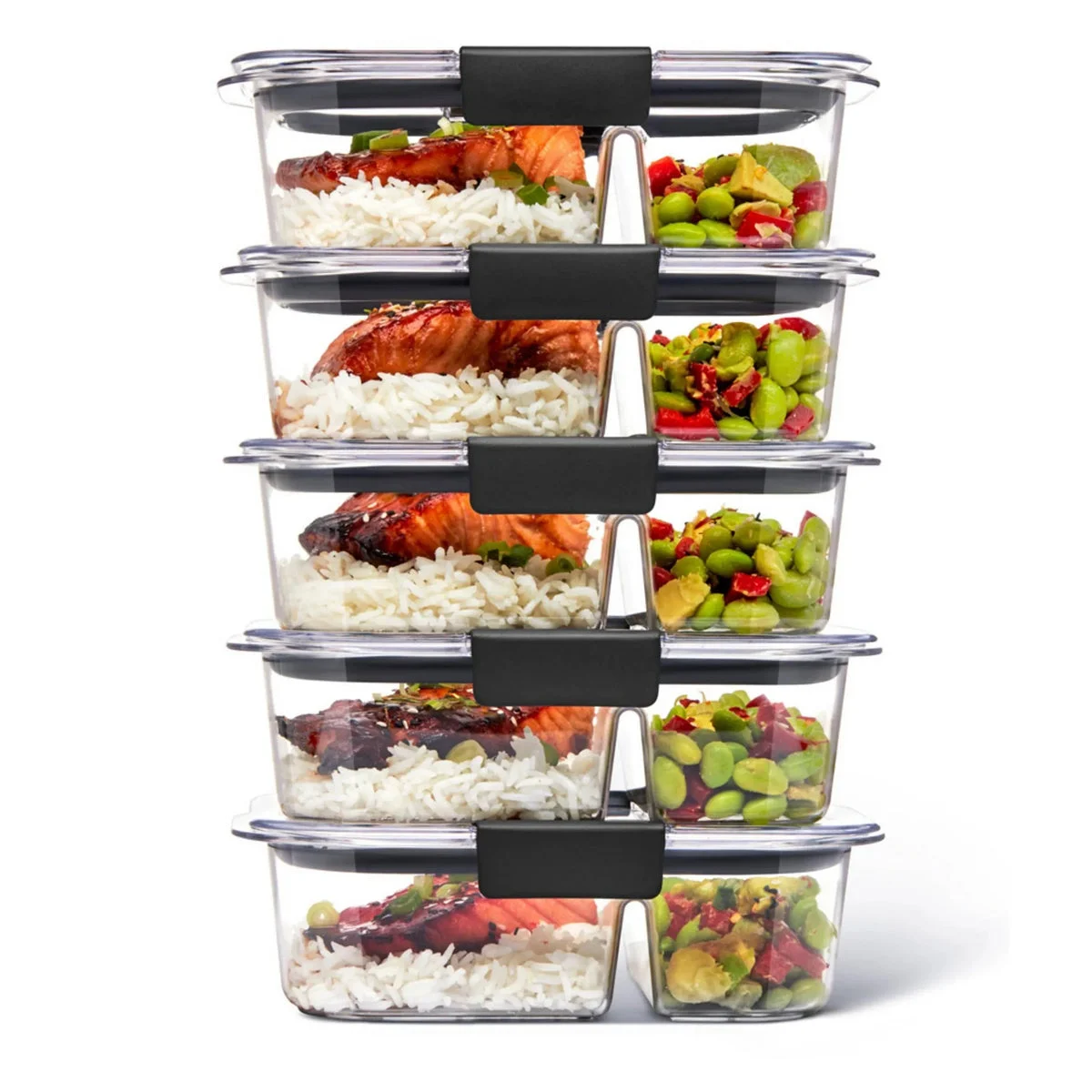 Rubbermaid 5pk 2.85 cup Brilliance Meal Prep Containers, 2-Compartment Food Storage Containers (See Description)