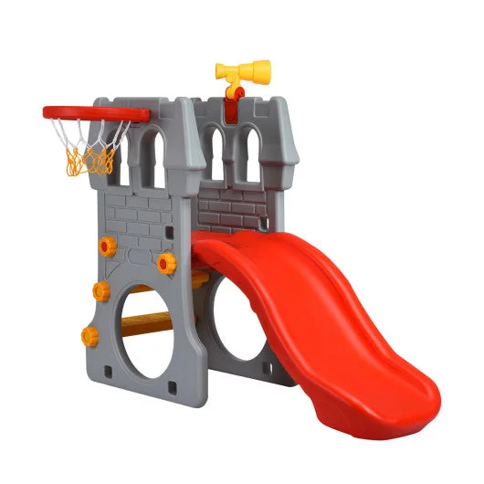 COSTWAY 5 in 1 Toddler Climber Slide Playset With Basketball Hoop and Telescope