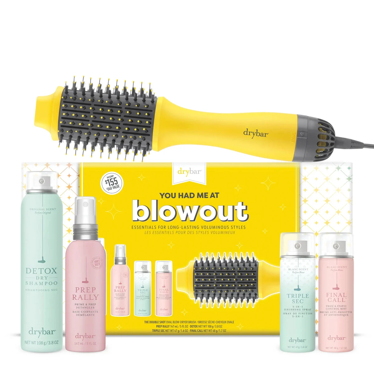 Drybar Dryer Brush and Blowout Spray Hair Care 5 Piece Set