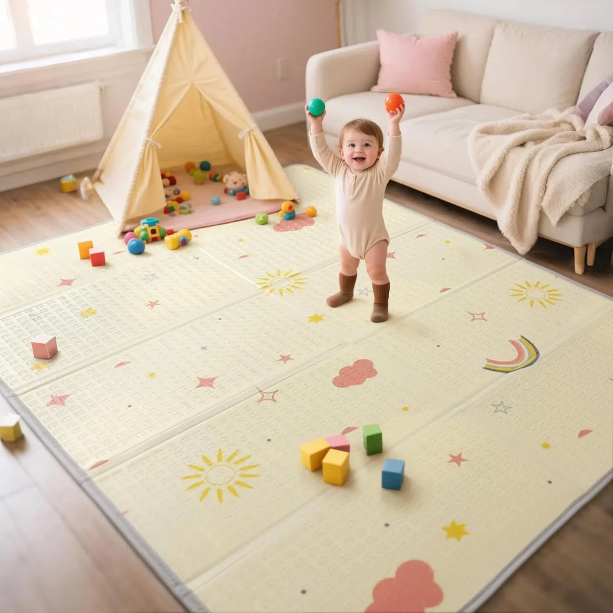 Mallify Extra Large Foldable Reversible Baby Play Mat with Edge Reinforcement
