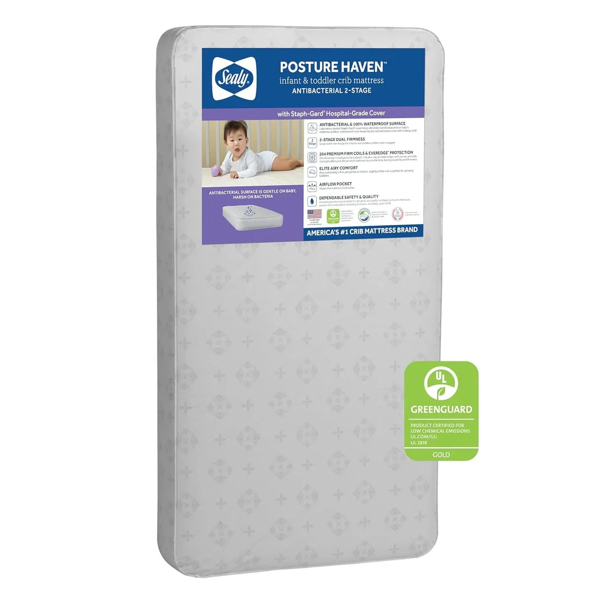 Sealy Posture Haven Orthopedic Antibacterial 2 Stage Waterproof Crib Mattress , 52'X28'