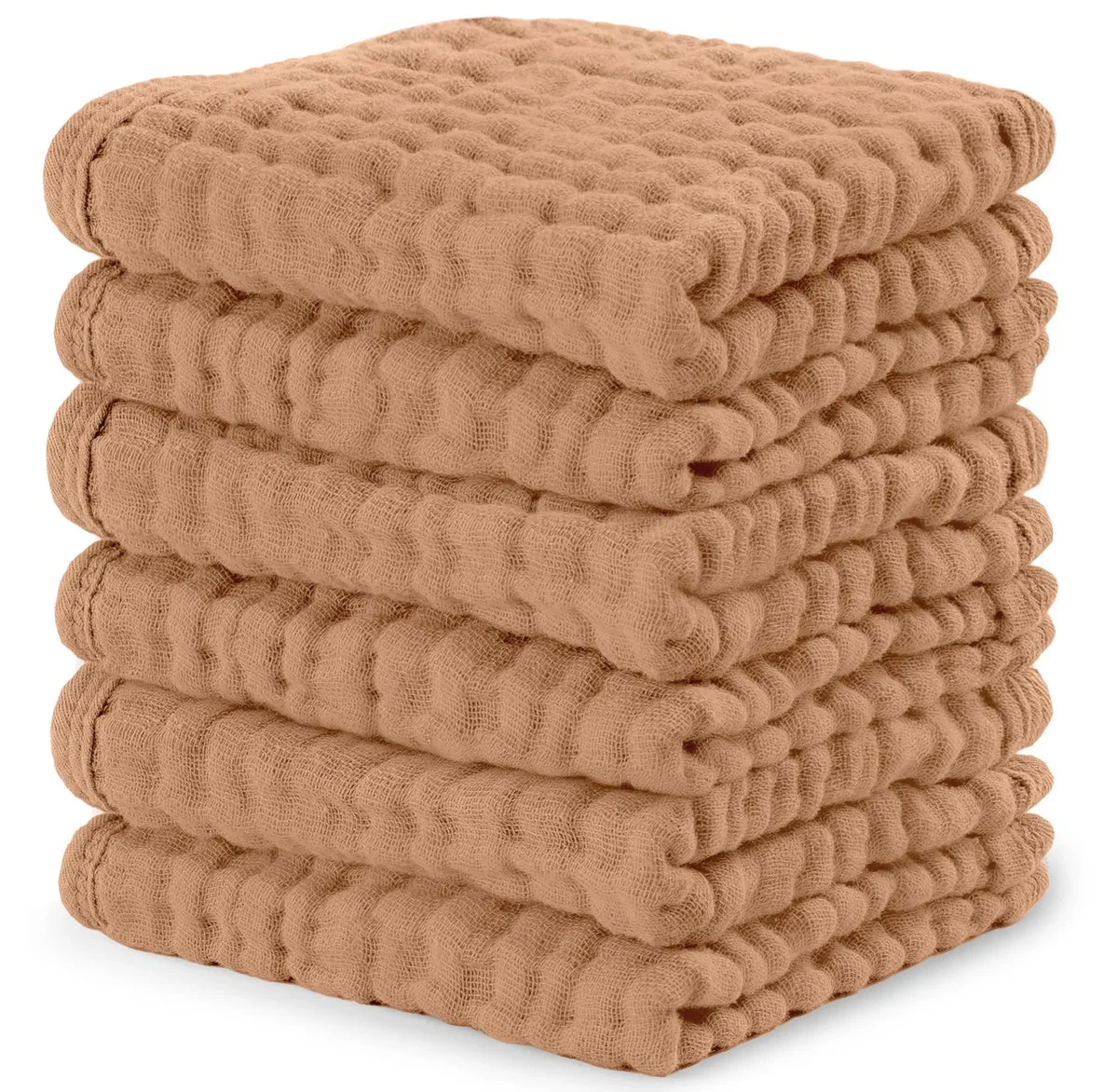 Comfy Cubs Baby Muslin Cotton Washcloths - Caramel, Pack of 6