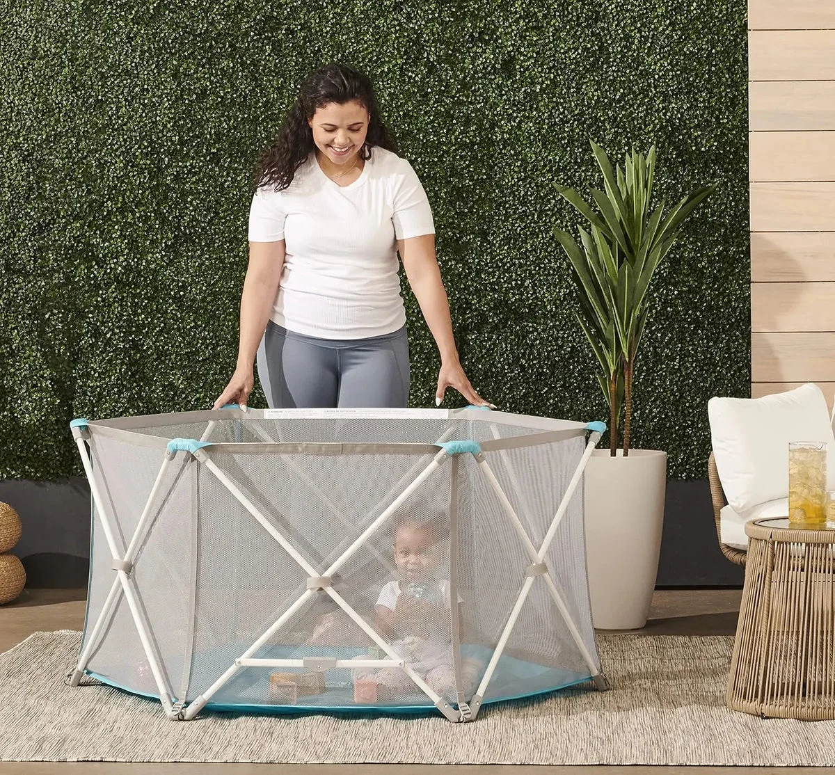 Regalo My Portable Play Yard White/Gray/Teal, 6-Panel