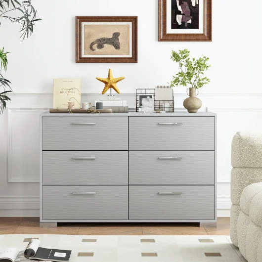 COSTWAY 6 Drawer Storage Cabinet With Metal Legs Handles With Anti-Toppling Devices-Grey