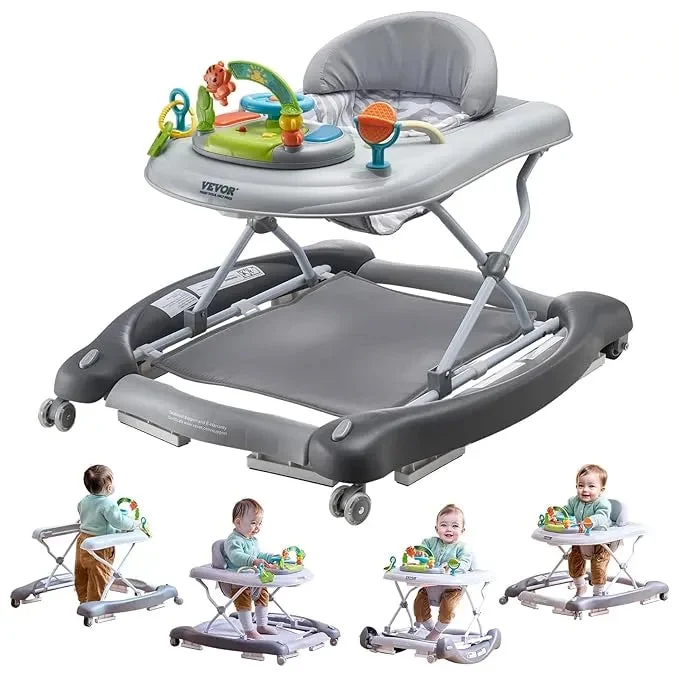 VEVOR 4-in-1 Baby Walker, Foldable Baby Activity Center with Wheels