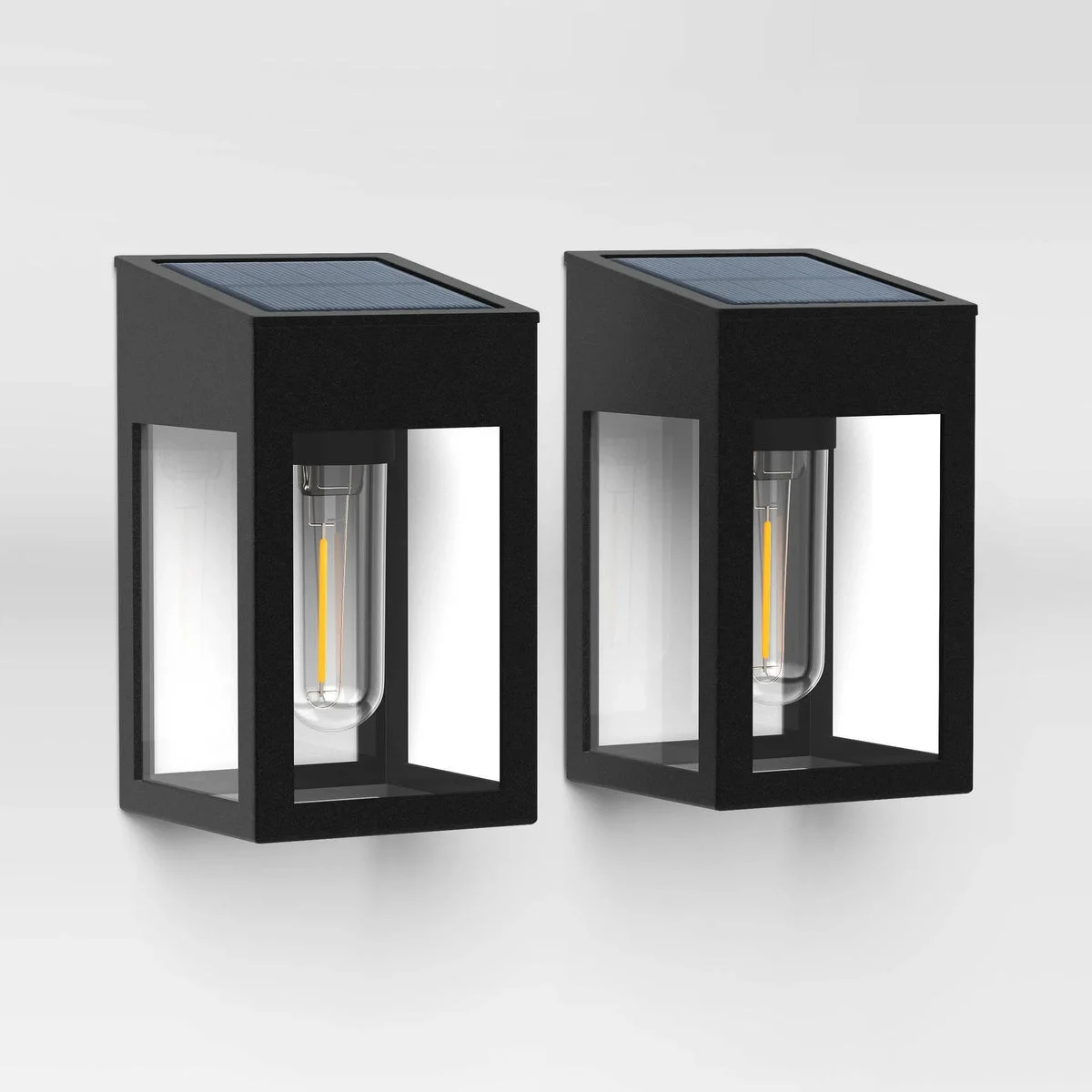 Threshold 2pk Window Lantern Vintage Deck Solar LED Outdoor Path Lights Matte Black - Threshold™: Automatic Illumination, Weather-Resistant