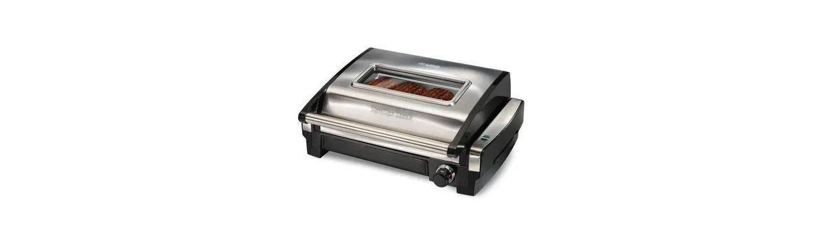 Hamilton Beach Searing Grill with Glass: Indoor Nonstick Grill, Dishwasher-Safe Parts, 1200W, Black
