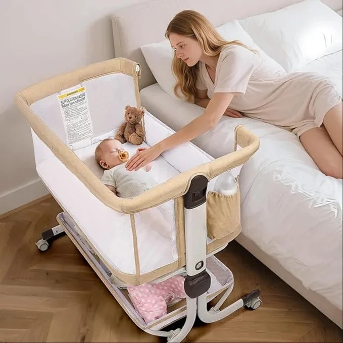 MOMFANN Baby Bassinet Bedside Sleeper - Camel