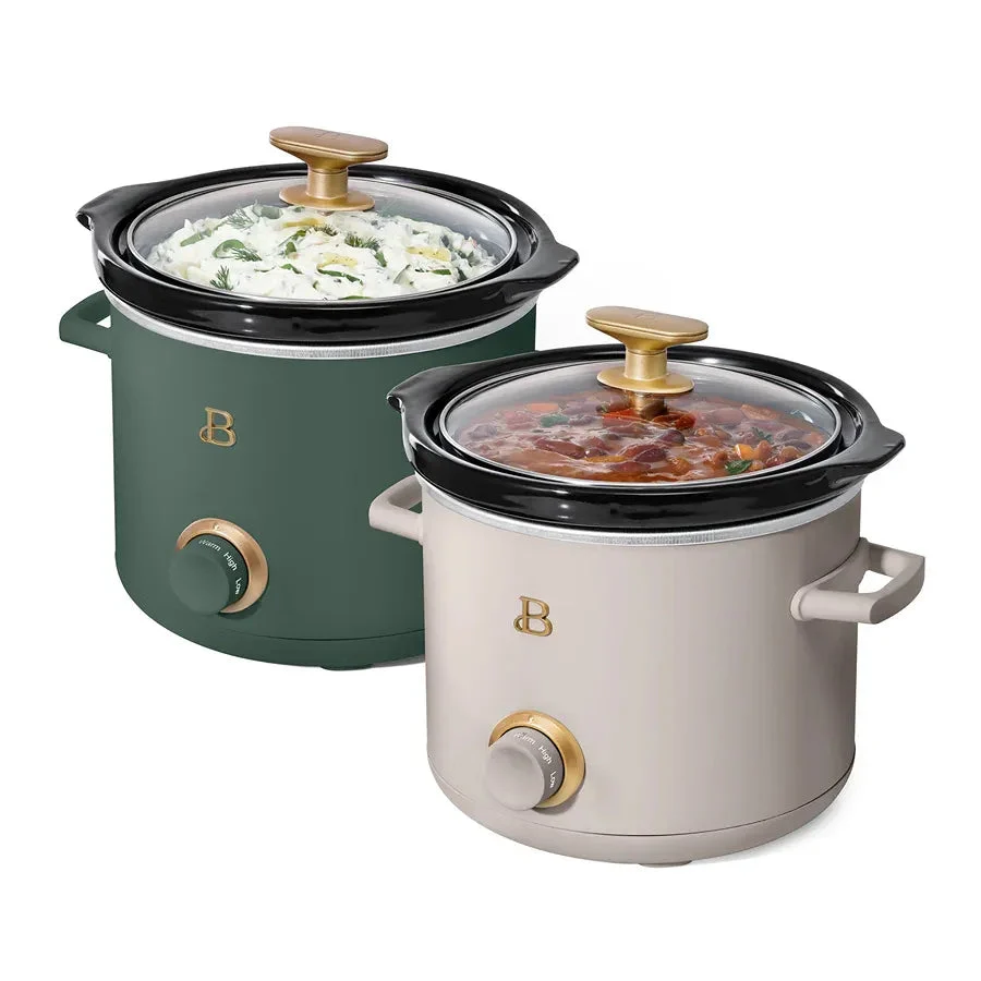 Beautiful By Drew Barrymore 2 Qt Manual Slow Cooker, 2-Pack - Thyme Green and Porcini Taupe