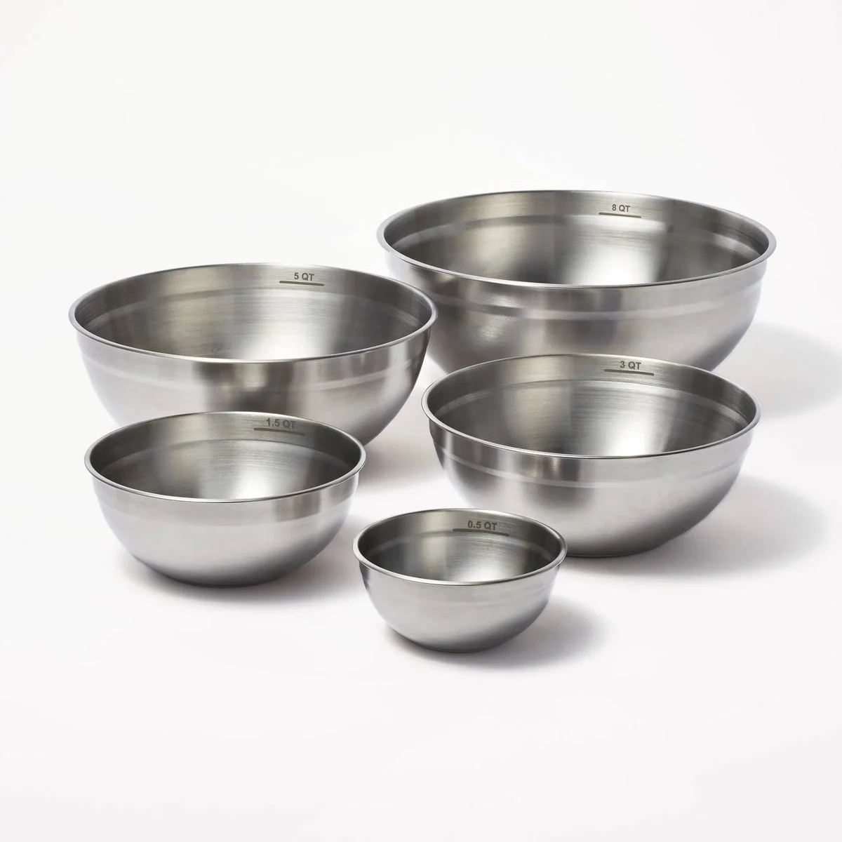 Figmint 5pc Stainless Steel Non-Slip Mixing Bowls (no lids) Silver