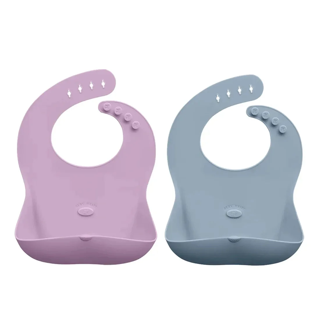 Abiie RUBY WRAPP SILICONE BIBS - Grey and Pink Lavender