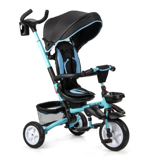 COSTWAY 7-in-1 Detachable Baby Stroller With Canopy and Safety Harness-Blue