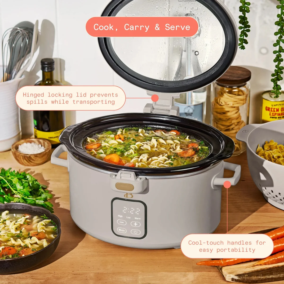 Beautiful 4 Qt Digital Slow Cooker - Porcini Taupe