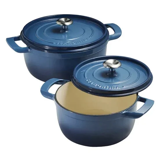 TRAMONTINA USA INC 4-quart & 6-quart Enameled Cast Iron Round Dutch Oven, 2-pack - Blue
