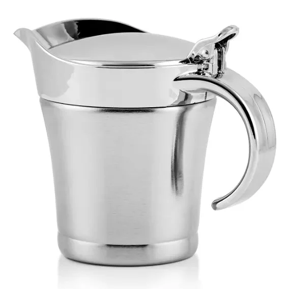 Ovente 14 Ounce Double Insulated Stainless Steel Gravy Boat with Hinged Lid Silver