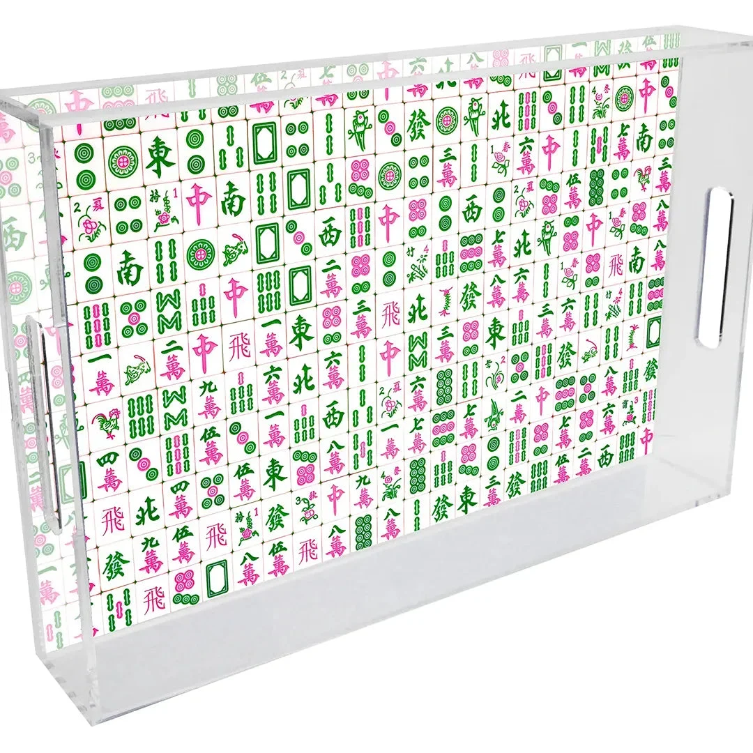 Marye-Kelley Mahjong Lucite Serving Tray - Green and Pink