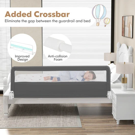 COSTWAY 71 Inch Extra Long Swing Down Bed Guardrail With Safety Straps-Gray
