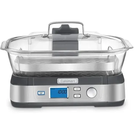 Cuisinart CookFresh Digital Glass Steamer with Silicone Tongs Set and Cookbook Bundle
