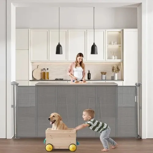 VEVOR Retractable Baby Gate - 34 Inches Tall - Extends to 71 Inches Wide - Gray