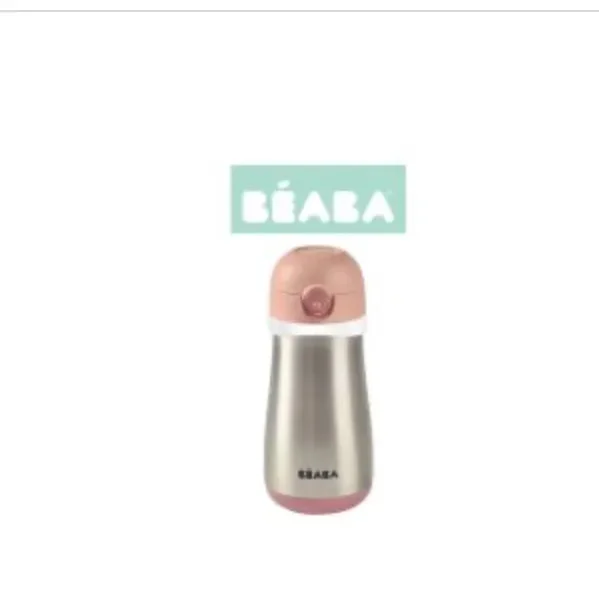 Beaba Stainless Steel Thermos Mug with Handle - Pink