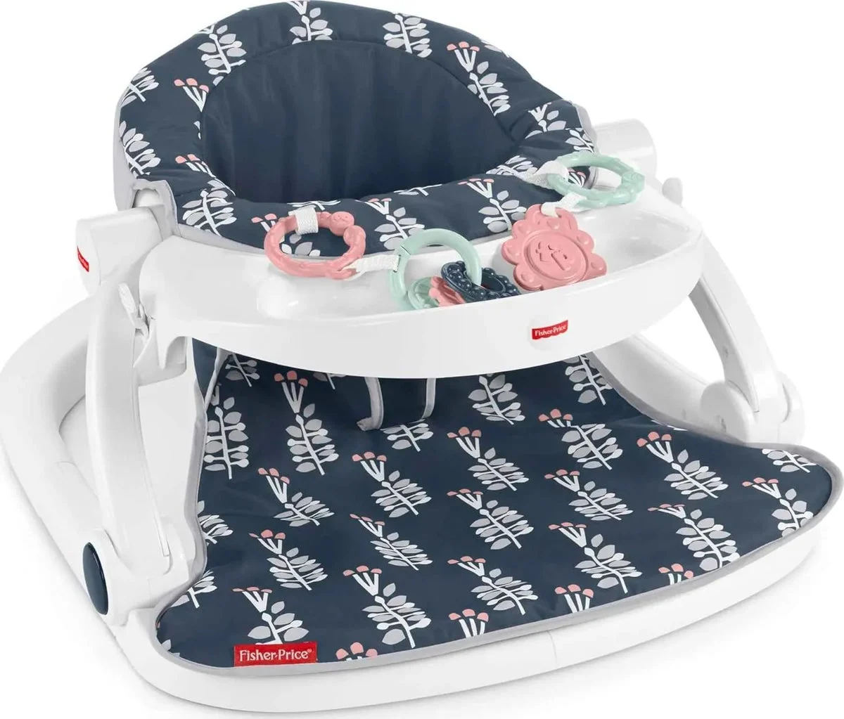 Fisher-Price Portable Baby Chair Sit-Me-Up Floor Seat With Snack Tray And Developmental Toys, Navy Garden Navy Garden Baby Seat
