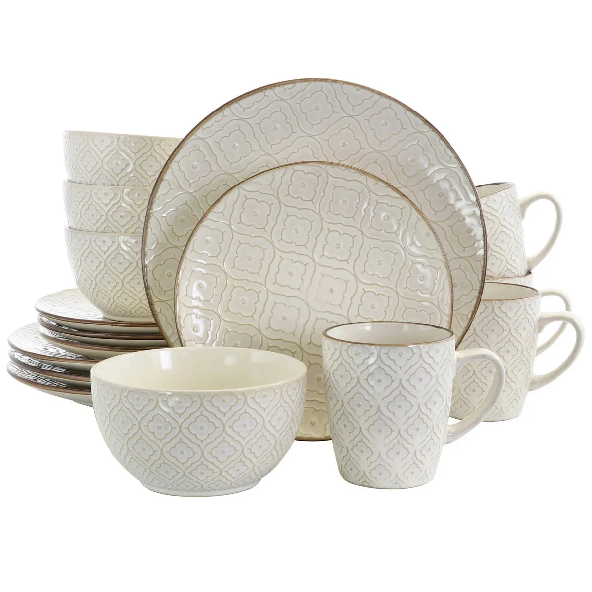 Elama 16pc Stoneware Grand Pattern Dinnerware Set White