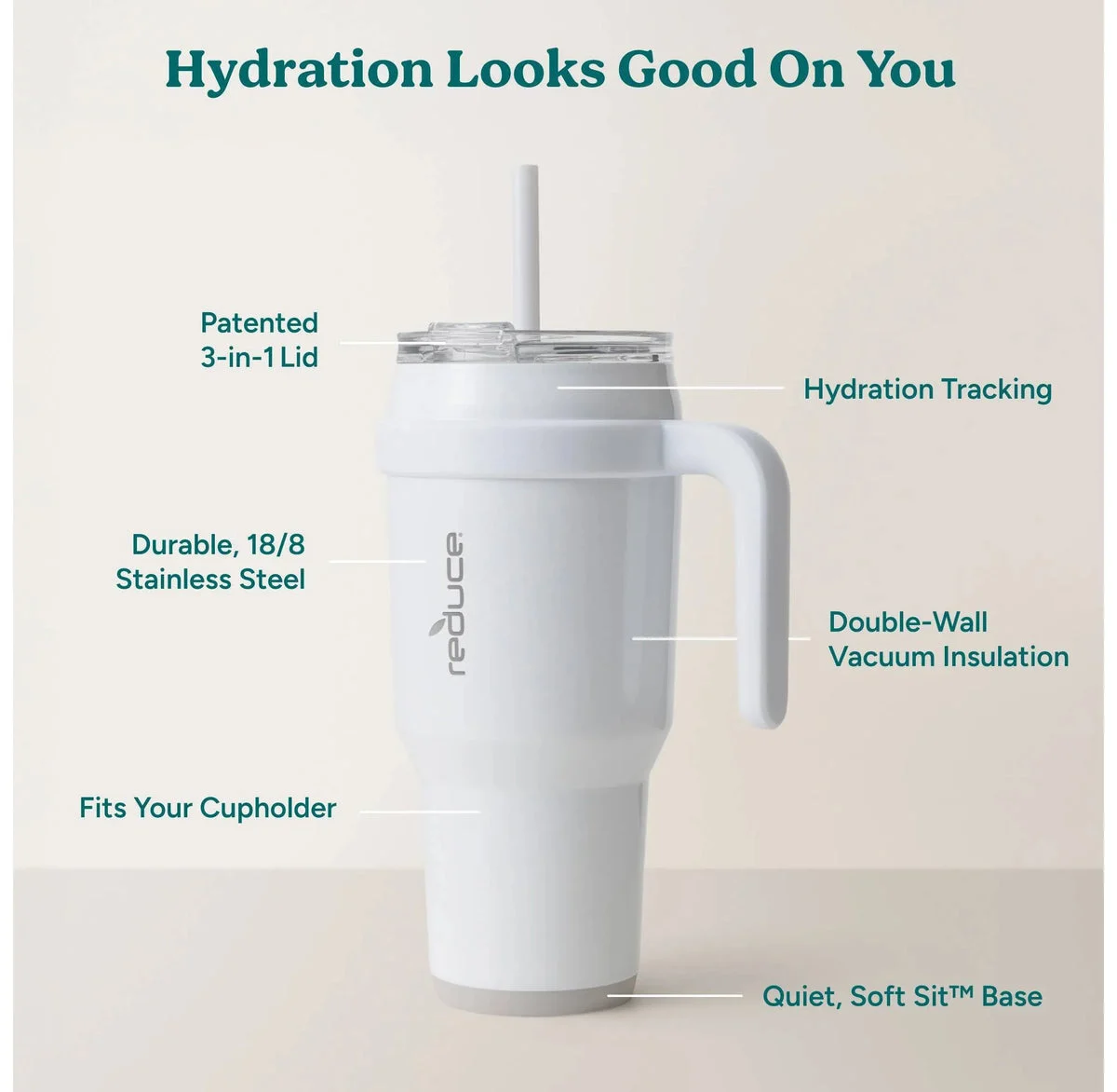 Reduce 40oz Vacuum Insulated Stainless Steel Straw Tumbler Mug - White