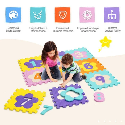 COSTWAY 75 Pieces Baby Foam Interlocking Play Mat With Fence With Detachable Numbers