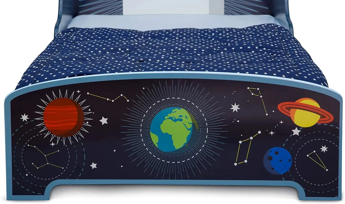 Delta Children Space Adventures Rocket Ship Wood Toddler Bed - Greenguard Gold Certified - Blue