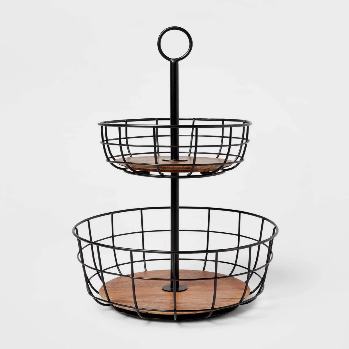 Threshold Iron and Mangowood Wire 2-Tier Fruit Basket - Black