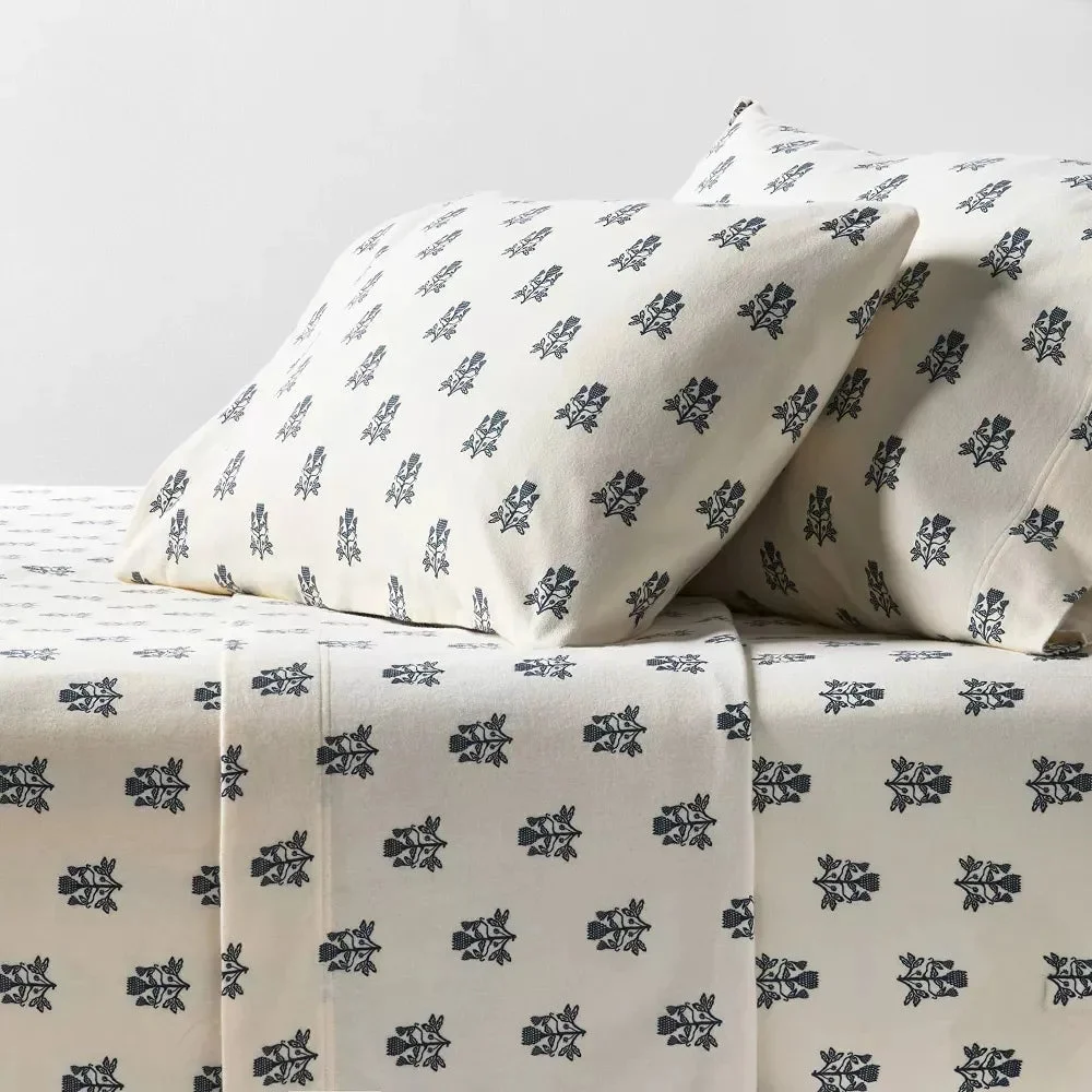 Threshold King Ultra Soft Flannel Sheet Set Blue Woodblock