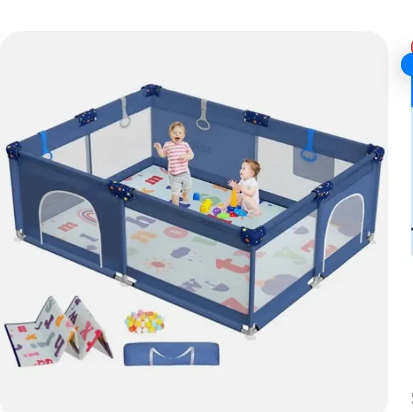 Cozibb Extra Large Baby Playpen with Mat - Blue