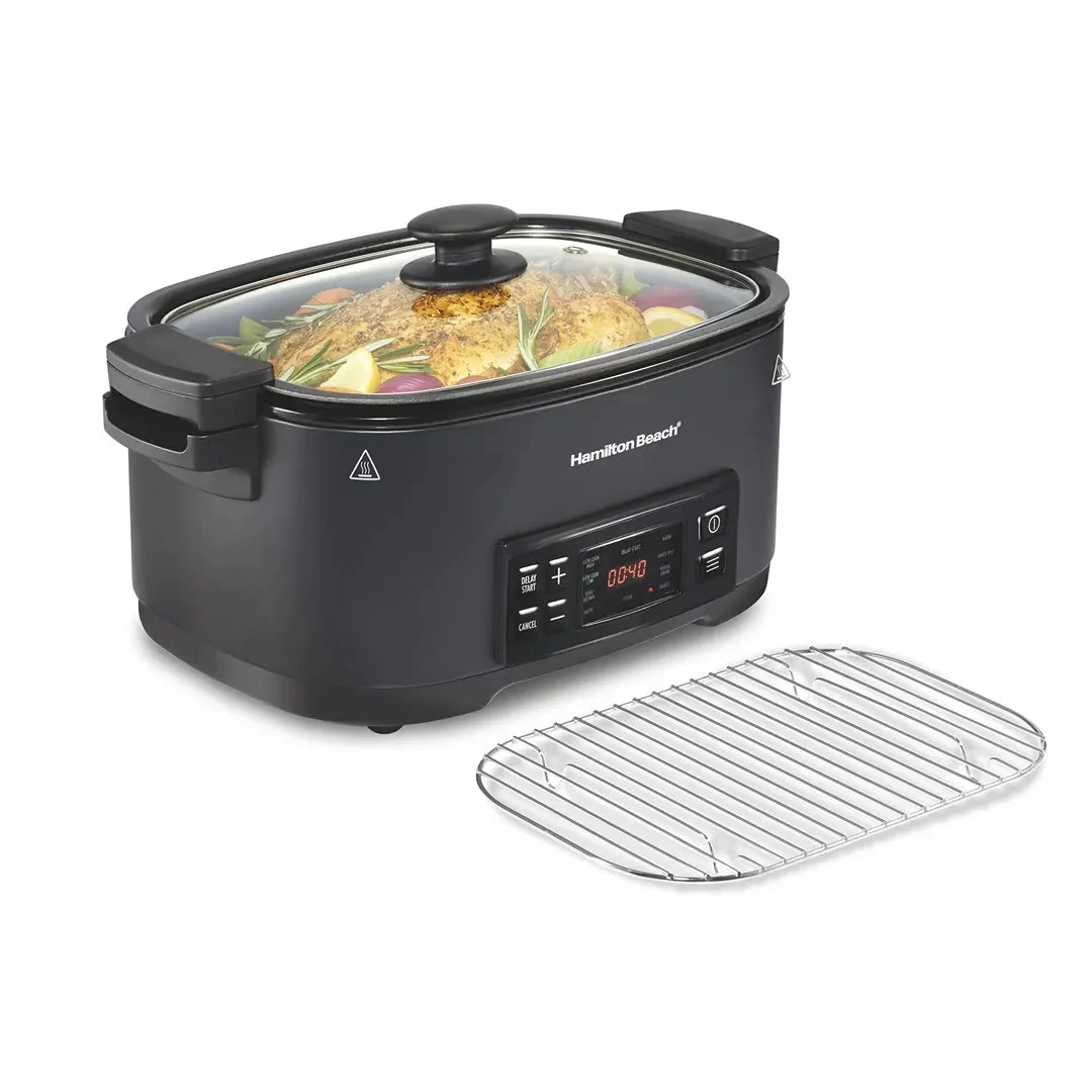 Hamilton Beach 9-in-1 Multi Cooker, 6 Qt Searing Slow Cooker, Nonstick Aluminum Crock with Removable Pot - Black