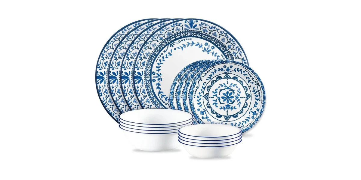 Corelle Dinnerware Set - Floral Botanical Plates and Dishes