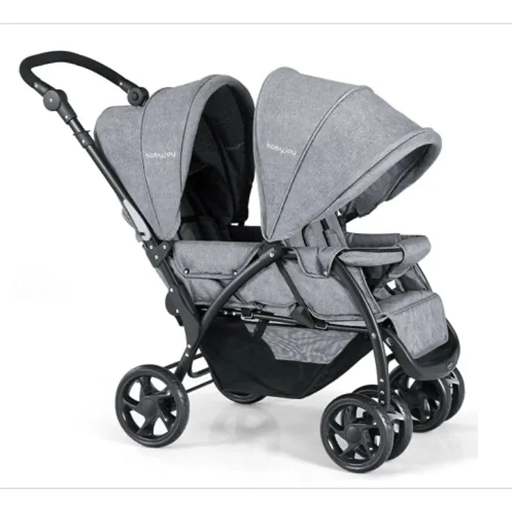 Costway Baby Twin Double Stroller Lightweight Travel Stroller Pushchair - Grey