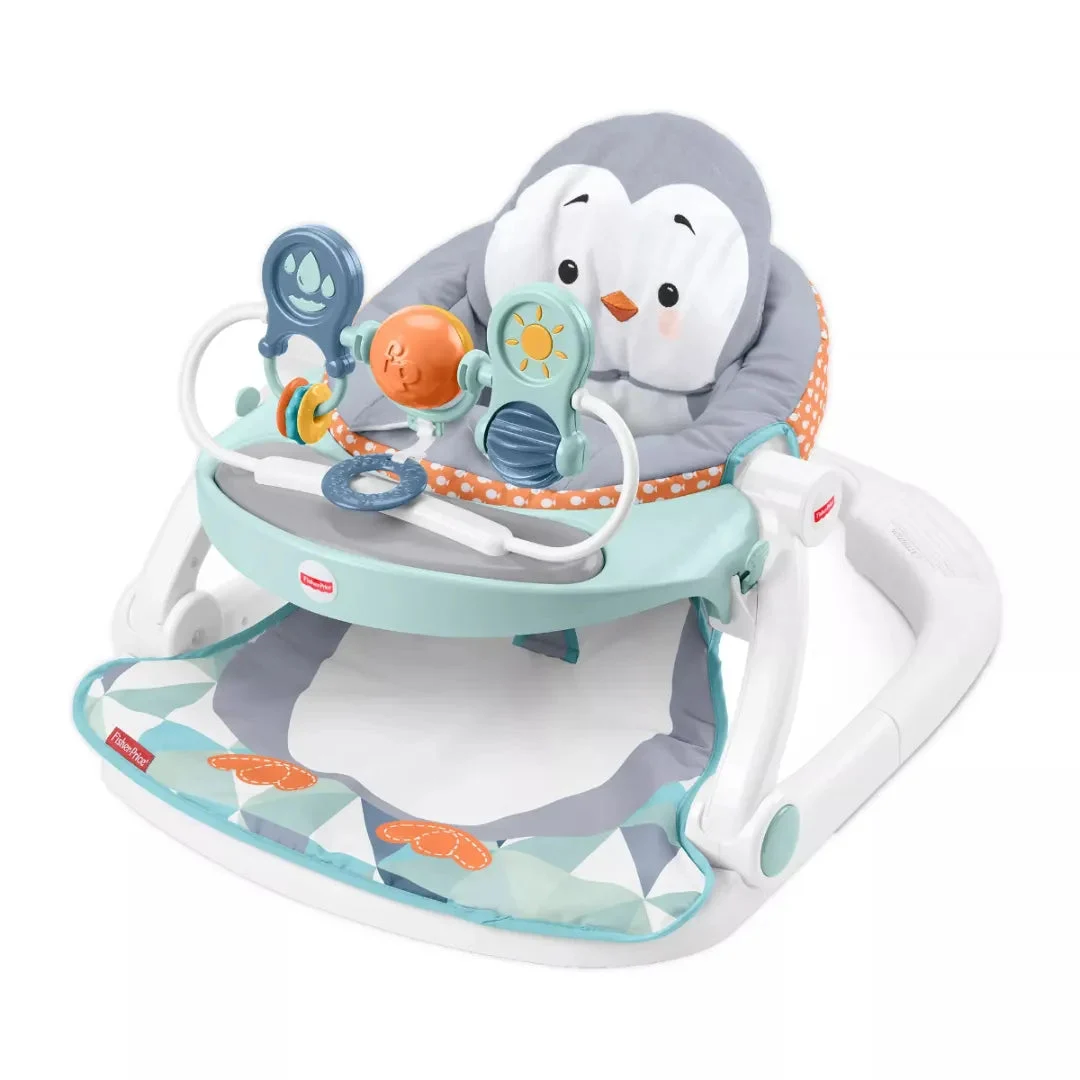 Fisher-Price Portable Baby Chair Sit-Me-Up Floor Seat With Snack Tray And Removable Toy Bar, Penguin Island