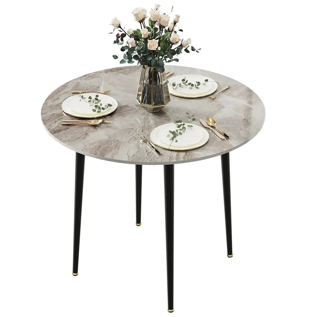 Ebern Designs Lexxi Round Stone Top Metal Base Dining Table