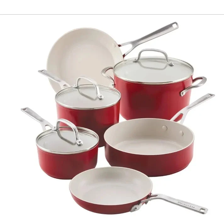 KitchenAid 9pc Ceramic Forged Aluminum Nonstick Cookware Set - Empire Red