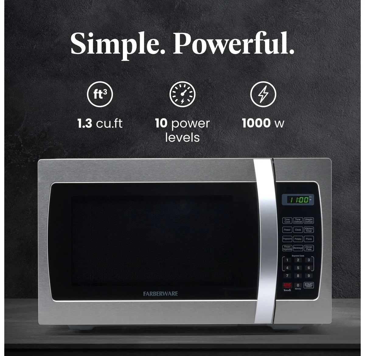 Farberware Professional 1.3 Cu. Ft. 1000-Watt Microwave Oven, Stainless Steel