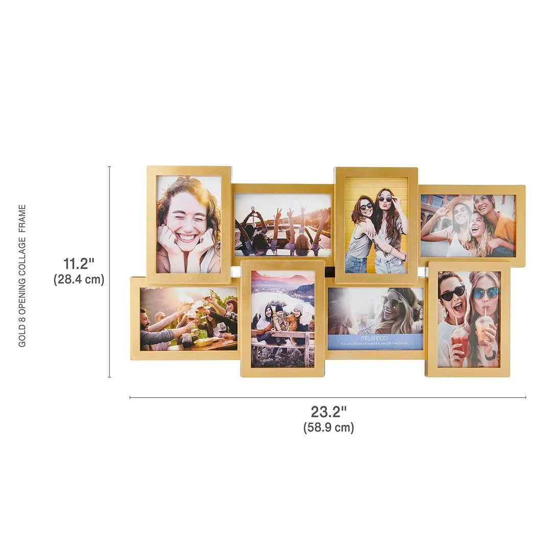 Melanno 8 Opening Photo Collage Frame, Displays Four 4x6 and Four 6x4 Inch Photos, Gold, 23.23x11.22x0.98 Inch