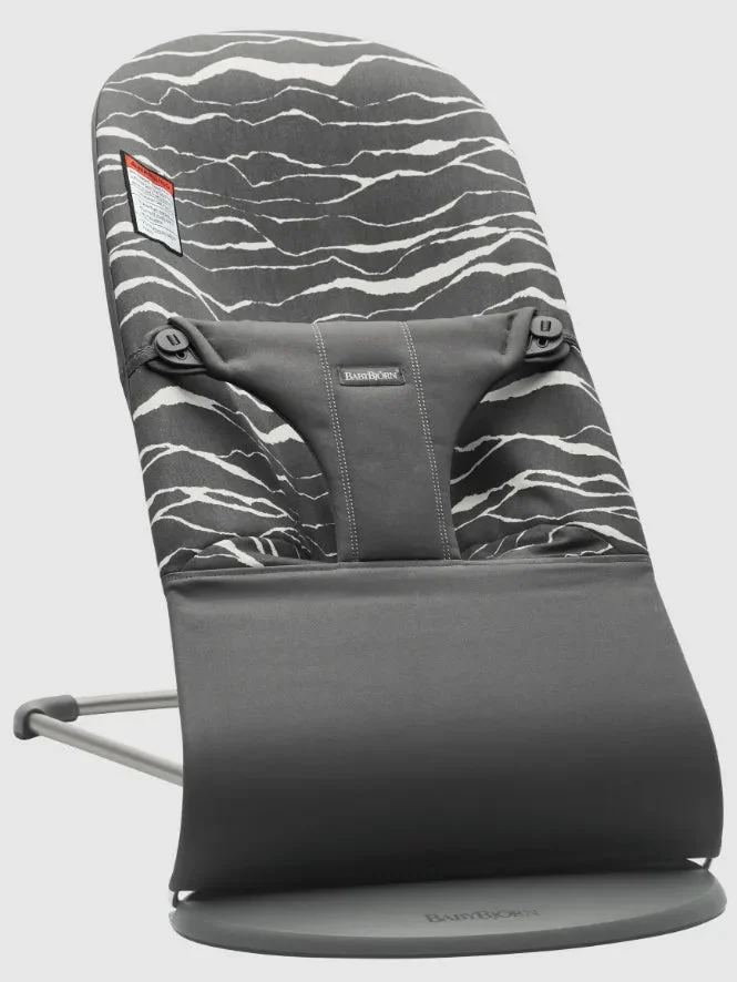 BabyBjörn Bouncer Bliss, Dark gray frame, Cotton, Anthracite/Landscape print (See Description)
