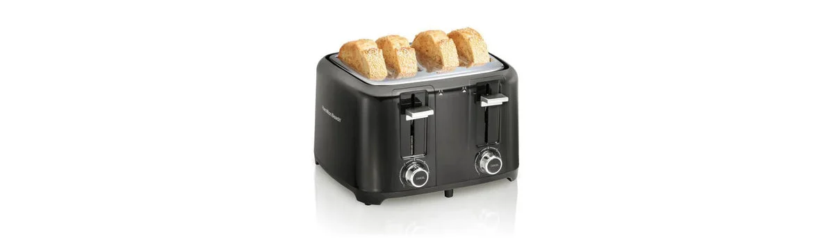 Hamilton Beach 4 Slice Toaster 24217: Black Double Toaster, 1300W, Multifunction, Spot Clean, Plastic, 1-Year Warranty