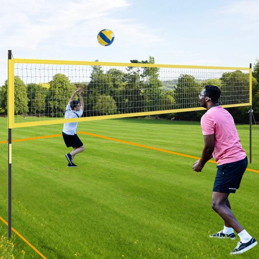 COSTWAY Portable Outdoor Volleyball Net Set Heavy-Duty Volleyball Net System-Yellow