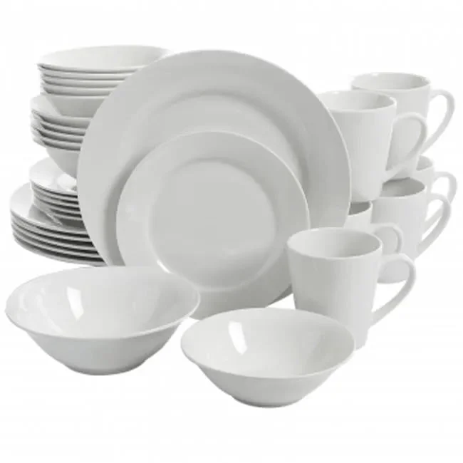 Gibson Home Noble Court Ceramic Dinnerware Set, 30 Pieces in White