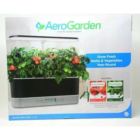 Aerogarden Harvest Elite Slim Indoor Garden - Brushed Platinum with Seed Pods