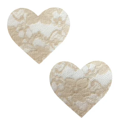 Nude Toffee Lace I Heart U Pasties - Adult Toys