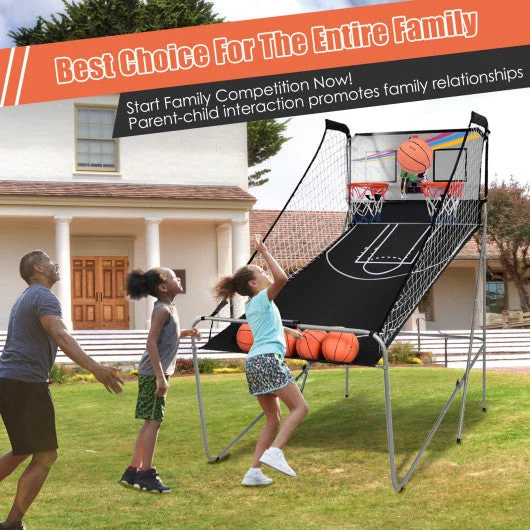 COSTWAY Foldable Double Electronic Basketball Game With 4 Balls Indoor